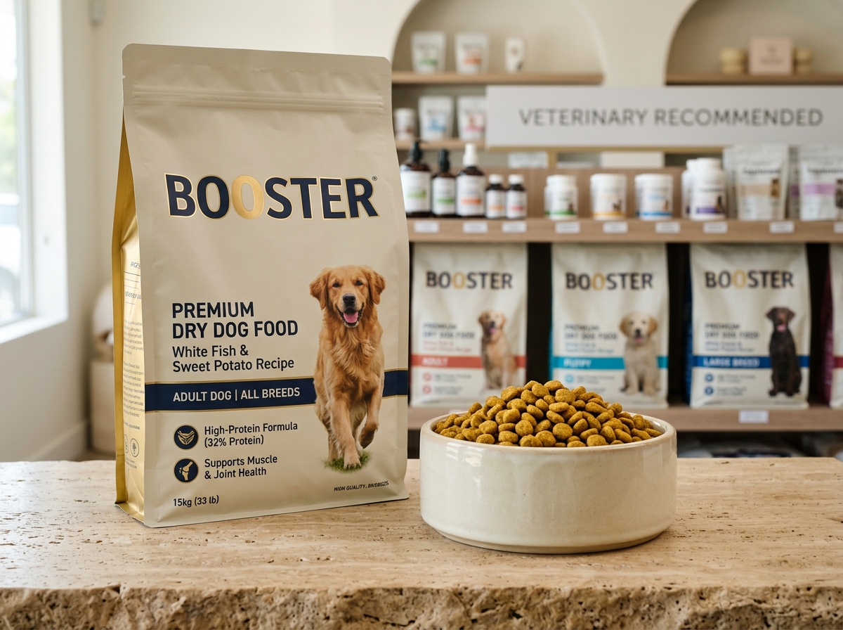 Booster Dry Dog Food bag at Sterling Veterinary Services
